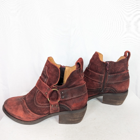 Toas Howdy Red Garnet Rugged Suede Leather Ankle Boots - Size 9-9.5 - Picture 4 of 8